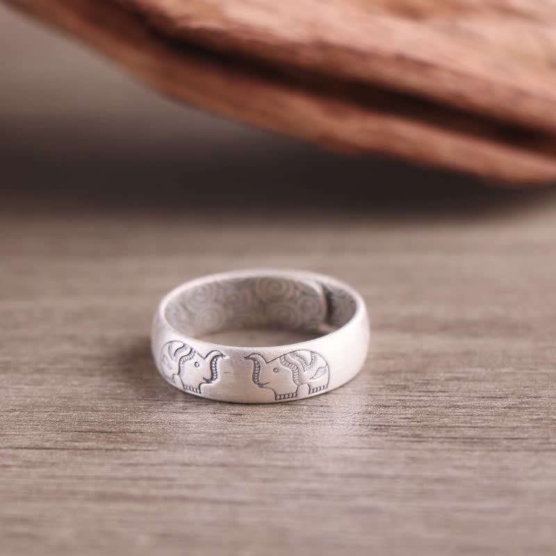 Anello di benedizione Buddha Stones 999 Sterling Silver Lotus Elephant Six True Words - SIMBOLO DELL'ELEFANTE - 5,5 g - image 5
