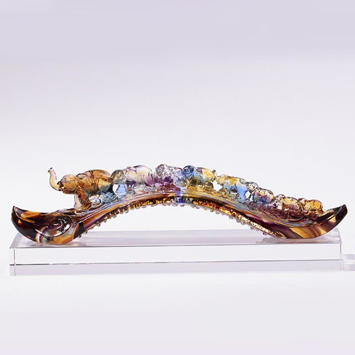 Pezzo d'arte in cristallo Liuli Ruyi fatto a mano, decorazione per la casa con elefante e base in cristallo - image 8