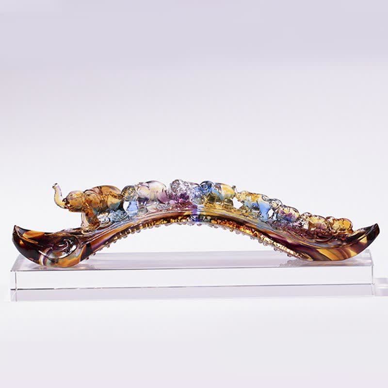 Pezzo d'arte in cristallo Liuli Ruyi fatto a mano, decorazione per la casa con elefante e base in cristallo - image 8