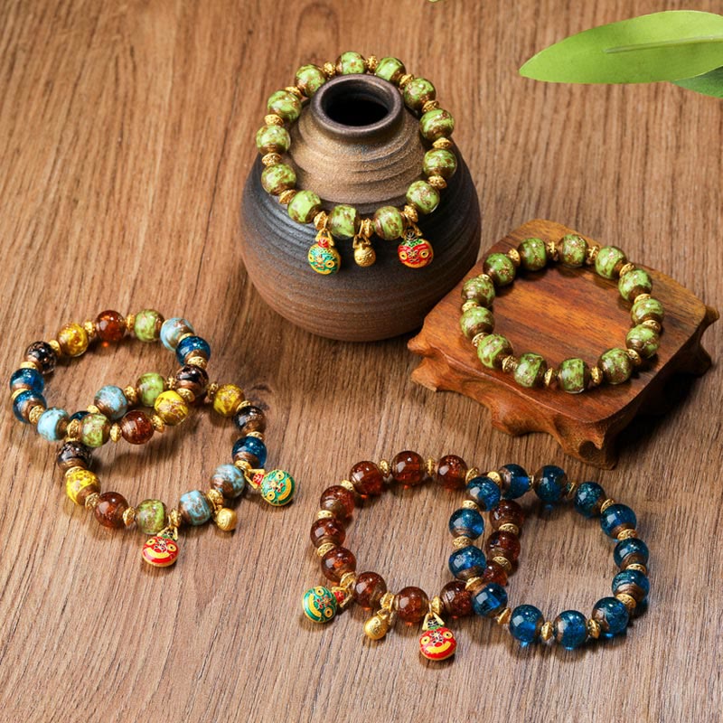 Buddha Stones Oro Deglutizione Bestia Famiglia Ciondolo Liuli Perline di Vetro Braccialetto della Fortuna - image 0