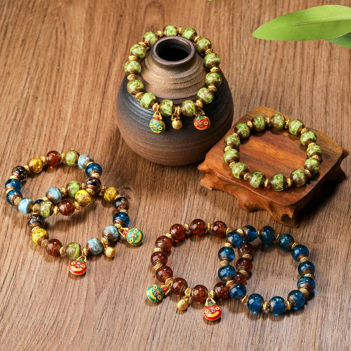 Buddha Stones Oro Deglutizione Bestia Famiglia Ciondolo Liuli Perline di Vetro Braccialetto della Fortuna - image 0