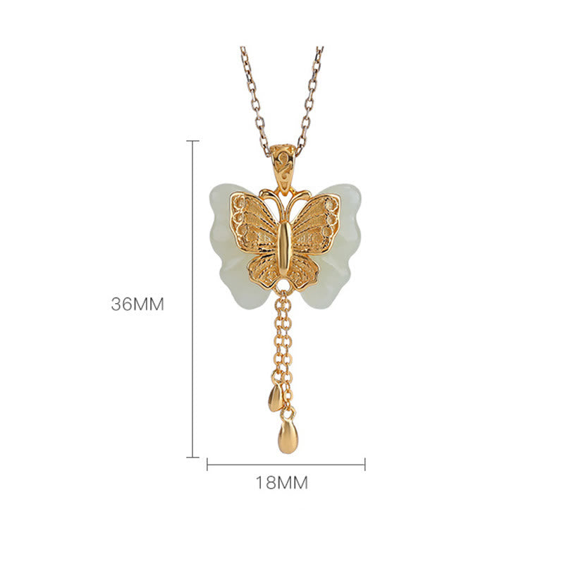 Collana con ciondolo a forma di farfalla in giada bianca Hetian, placcata in argento sterling 925, con Buddha Stones e ciondolo a forma di farfalla in giada bianca Hetian.