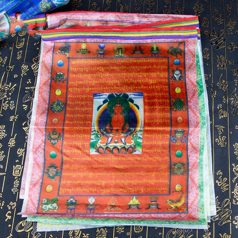 Buddha Stones Bandiera tibetana a 5 colori con cavallo del vento, Buddha Tara, Scritture, Guarigione, Auspiciosa, Preghiera all'aperto - image 3