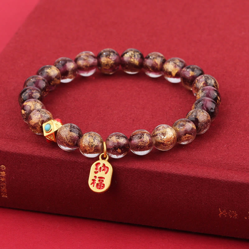 Buddha Stones, incenso tibetano, cenere, perline di vetro Liuli, fortuna, carattere Fu, braccialetto con ciondolo
