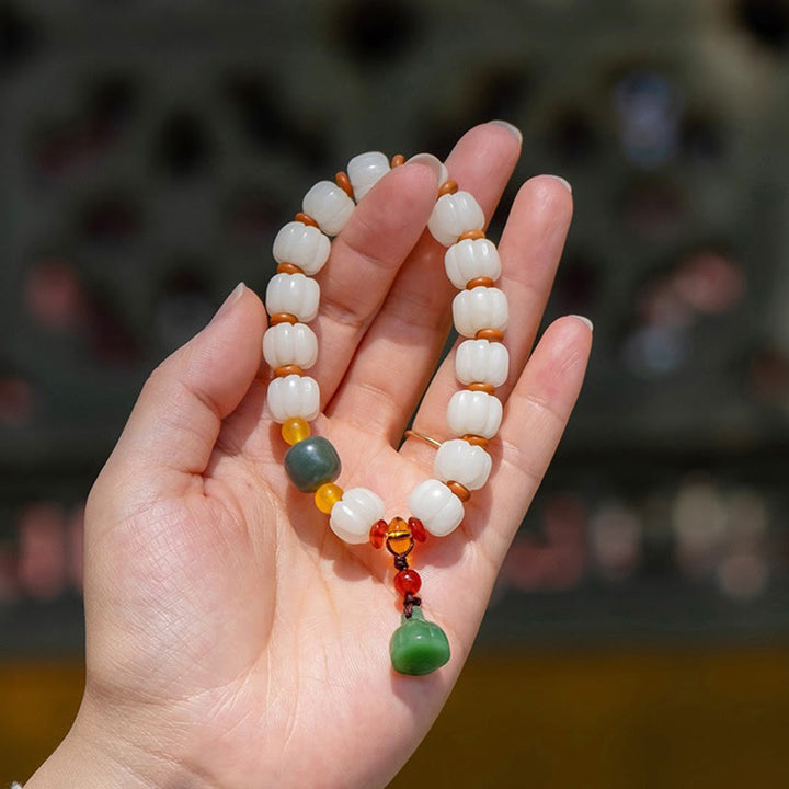 Braccialetto di perline di zucca incise con semi di Bodhi naturale, agata rossa, Bodhi Calm Harmony, Lotus