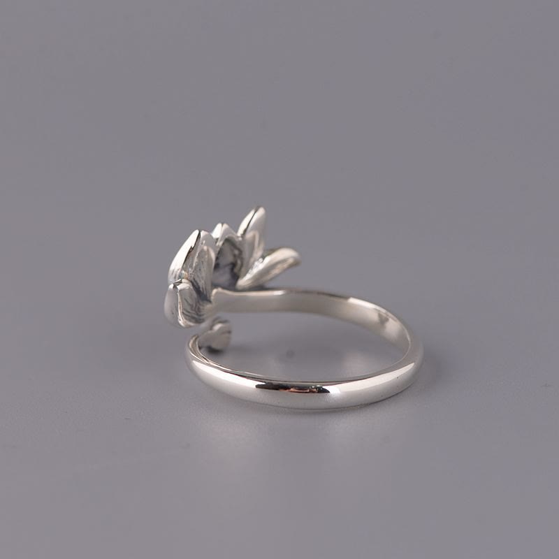 Anello regolabile Buddha Stones 925 Sterling Silver Lotus Flower New Beginning