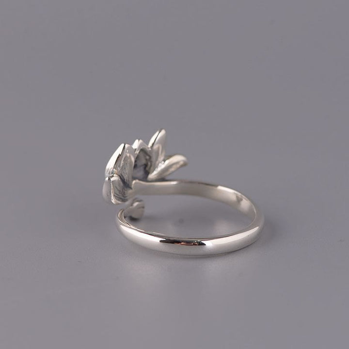 Anello regolabile Buddha Stones 925 Sterling Silver Lotus Flower New Beginning