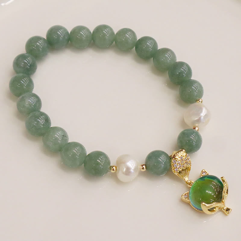 Braccialetto portafortuna con ciondolo volpe che cambia colore, perle di giada e Buddha Stones