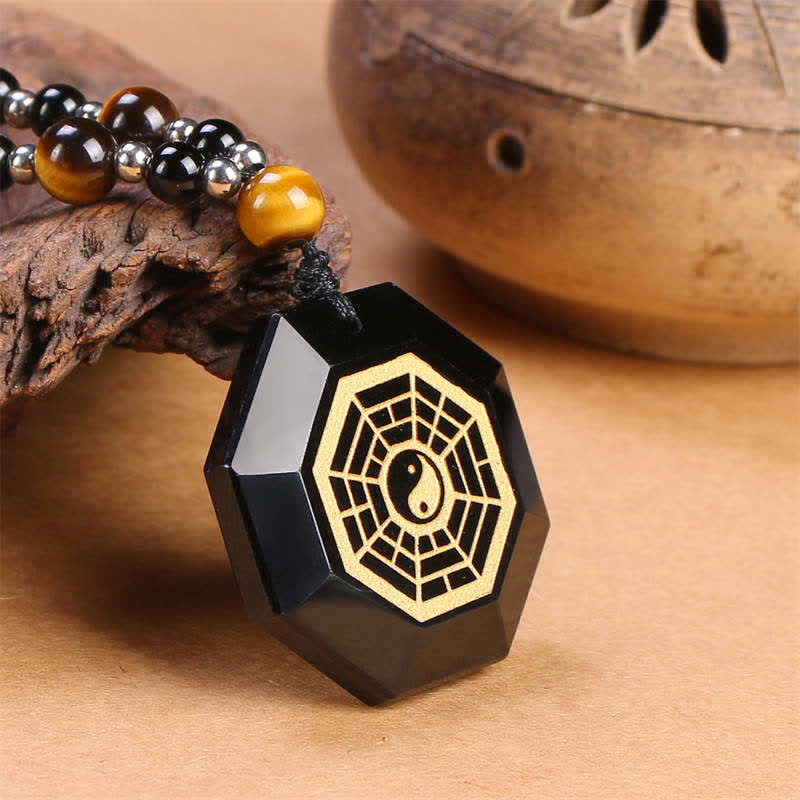 Collana con ciondolo di perline di purificazione in ossidiana nera Bagua Yin Yang - image 6