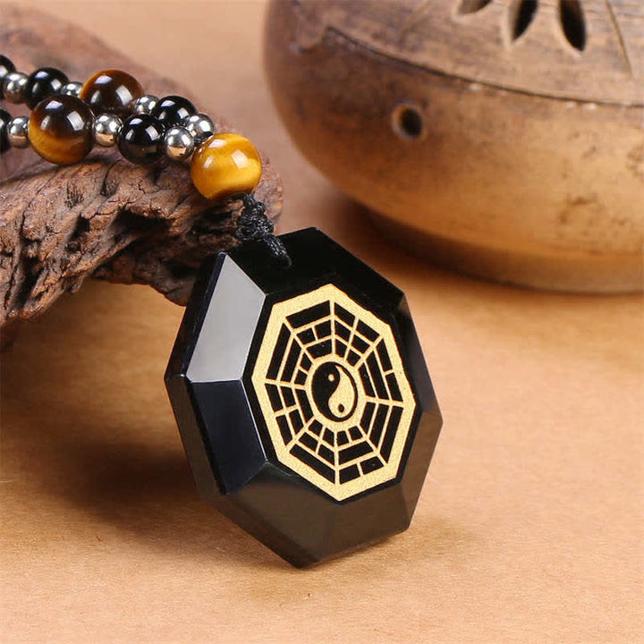 Collana con ciondolo di perline di purificazione in ossidiana nera Bagua Yin Yang - image 6