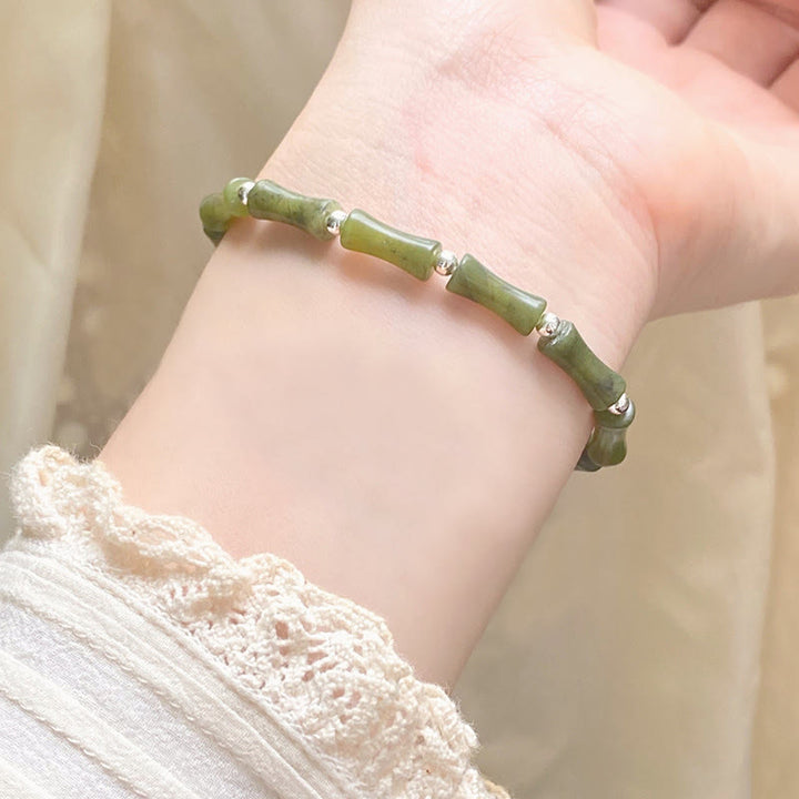 Bracciale Buddha Stones 925 Sterling Silver Bamboo Jade Lucky Cat Fu Character Luck Abundance