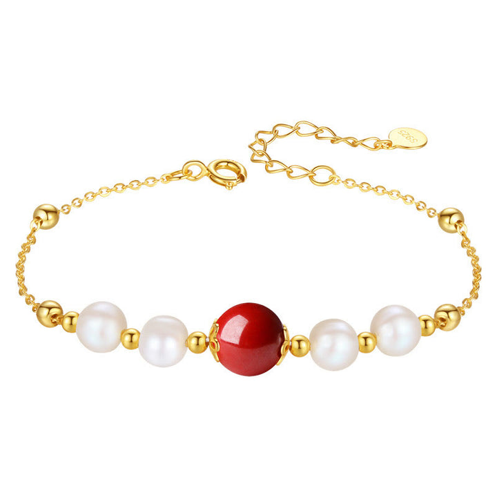 Bracciale a catena con perle curative in argento sterling 925 e cinabro Buddha Stones