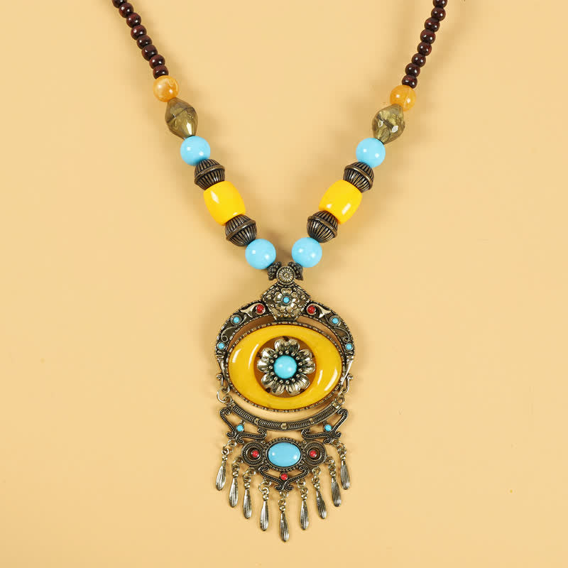 Perline retrò tibetane con nappa per capelli, accessori per capelli - Fiori-Giallo - image 13
