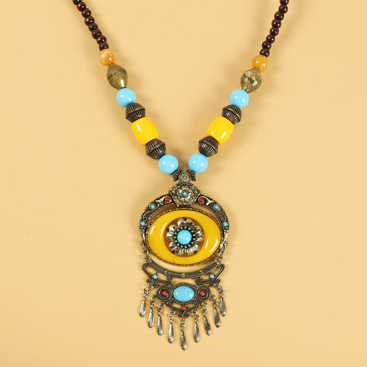 Perline retrò tibetane con nappa per capelli, accessori per capelli - Fiori-Giallo - image 13