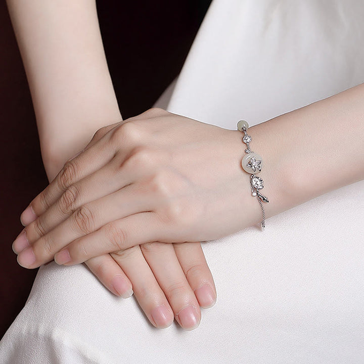 Bracciale con catena portafortuna in argento sterling 925 con fibbia della pace in giada Hetian Buddha Stones