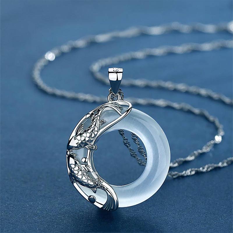 Buddha Stones Collana portafortuna con carpa koi in giada bianca naturale - Giada bianca (Calma♥Guarigione) - image 0
