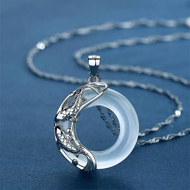 Buddha Stones Collana portafortuna con carpa koi in giada bianca naturale - Giada bianca (Calma♥Guarigione) - image 0
