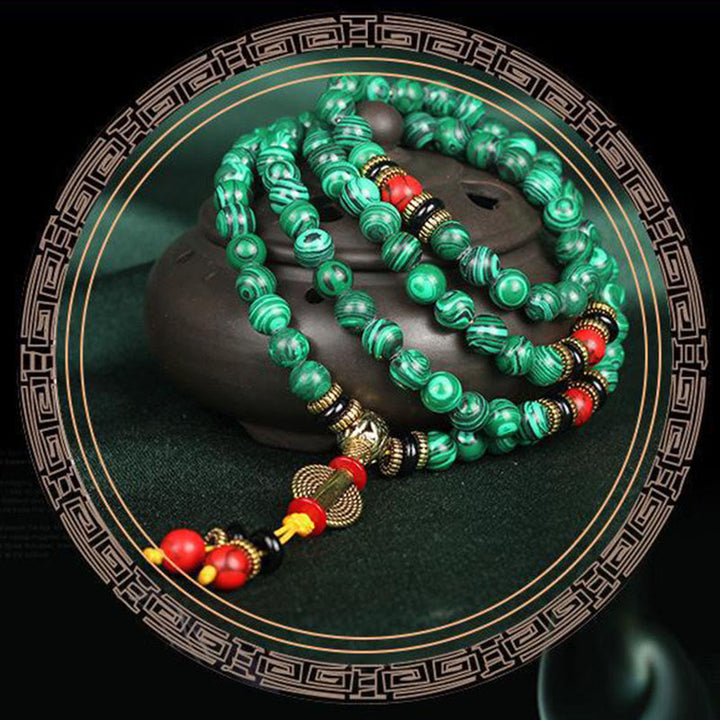 Buddha Stones Tibetano 108 Mala Malachite Perline Bracciale Collana