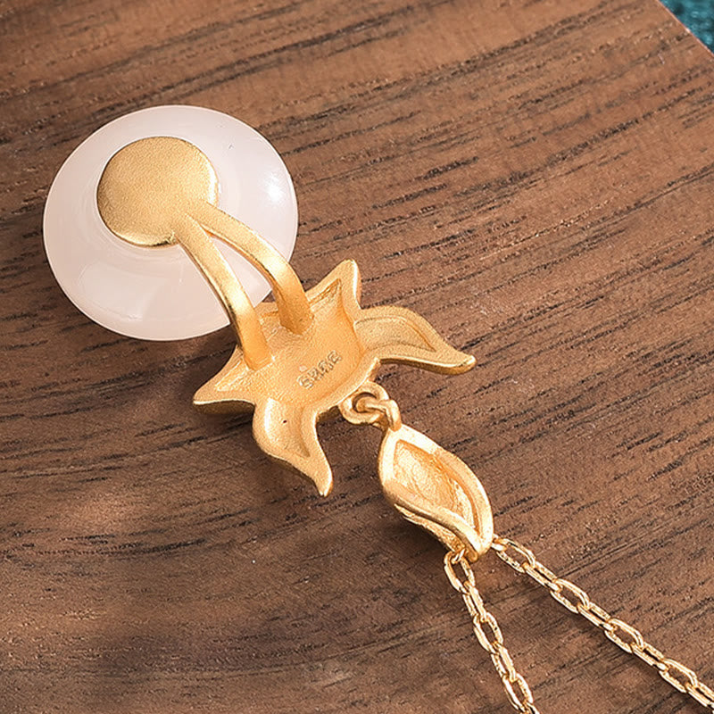 Buddha Stones Giada Bianca Volpe Moneta di Rame Protezione Fortuna Collana Pendente