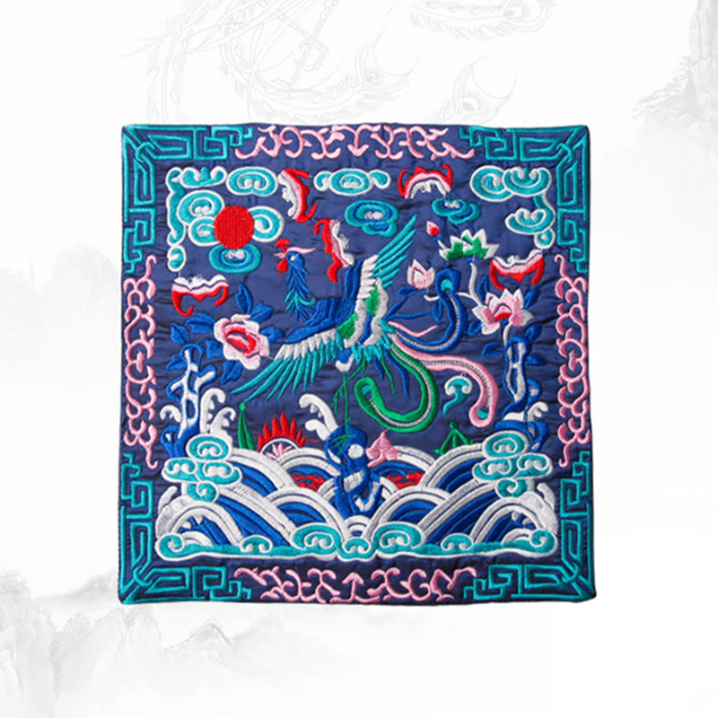 Buddha Stones Phoenix Dragon Kirin Ricamo Sottobicchiere per tazza da tè Sottobicchiere per tazza da tè Kung Fu
