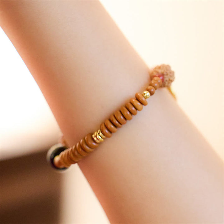 Buddha Stones Semi di Bodhi Tibetano Onice Nero Quarzo Fumé Om Mani Padme Hum Fu Carattere Bracciale Ricchezza