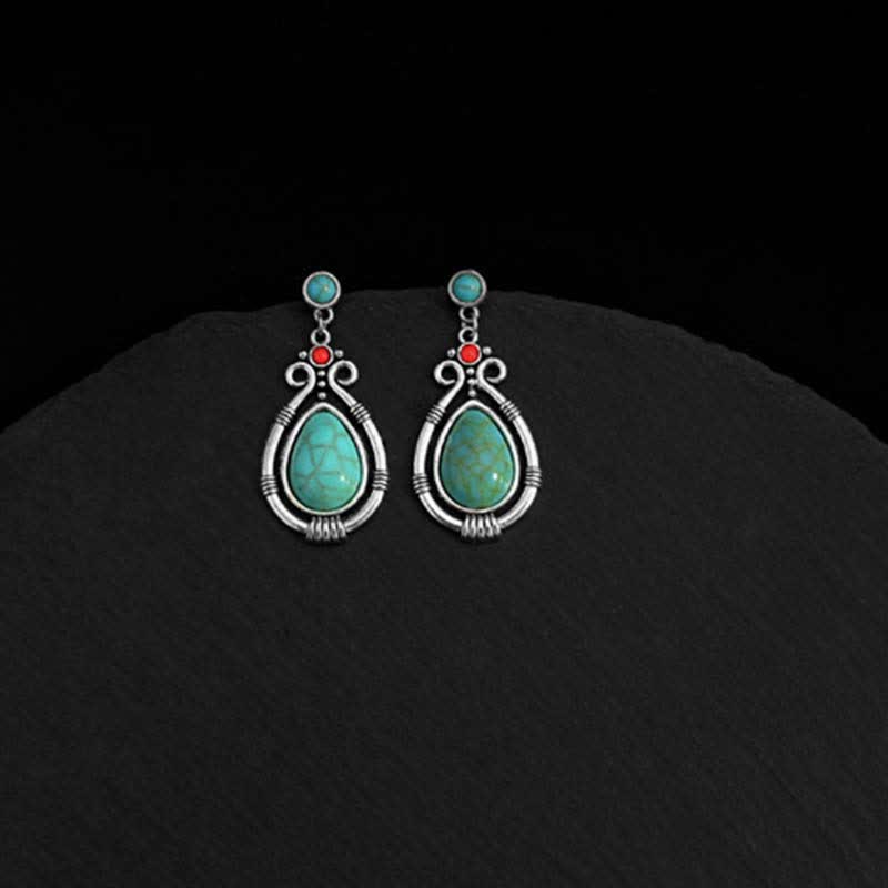 Orecchini pendenti a goccia in turchese vintage tibetano con clip