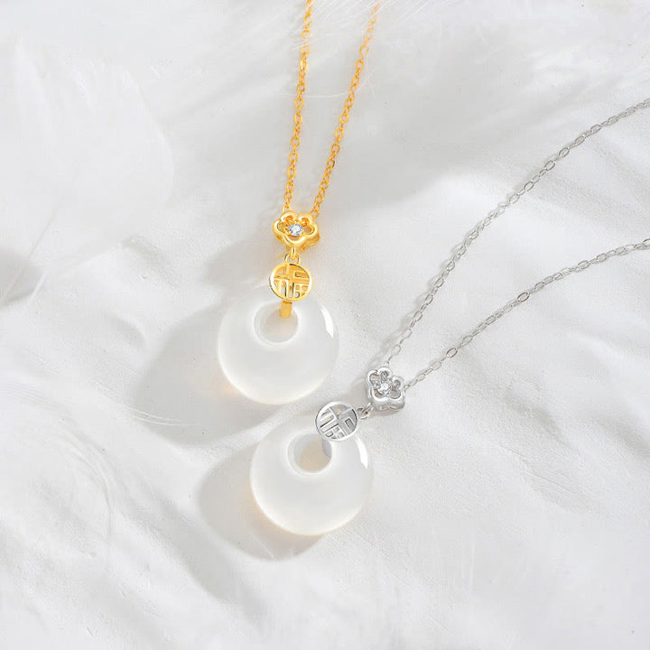 Buddha Stones 925 Sterling Silver Agata Bianca Fu Carattere Felicità Fortuna Collana Pendente
