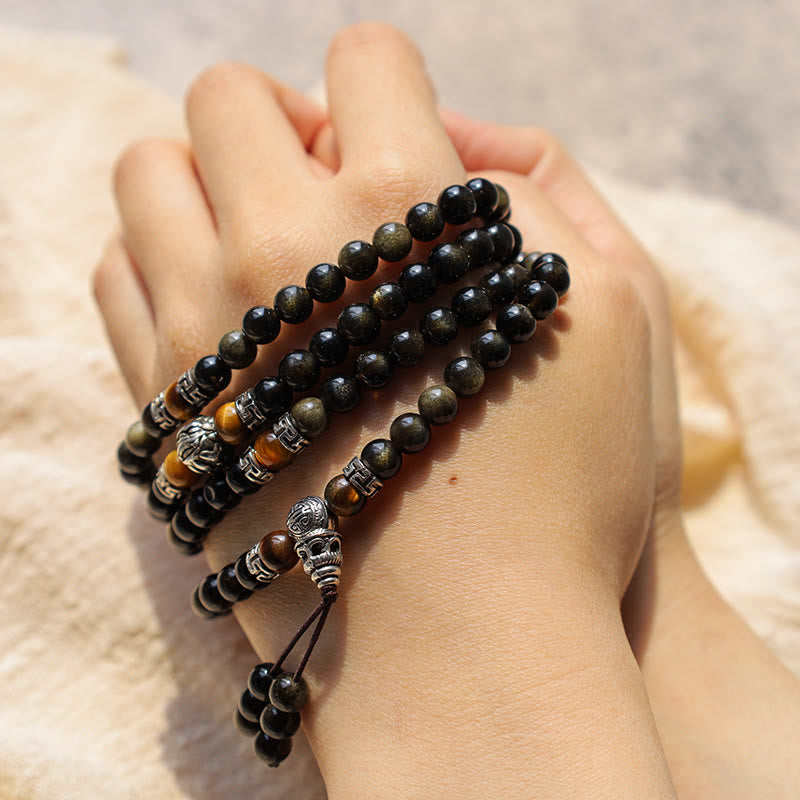Collana con braccialetto energetico in ossidiana dorata