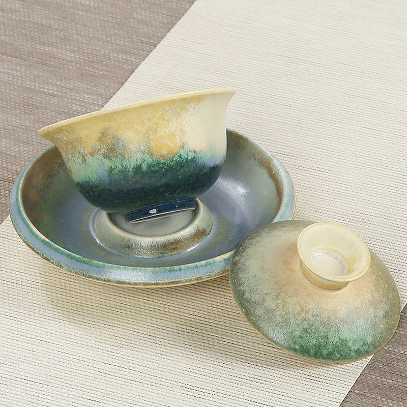Buddha Stones Green Ocean Waves Design Porcellana Ceramica Gaiwan Sancai Tazza da tè Kung Fu Tazza da tè e piattino con coperchio - image 6