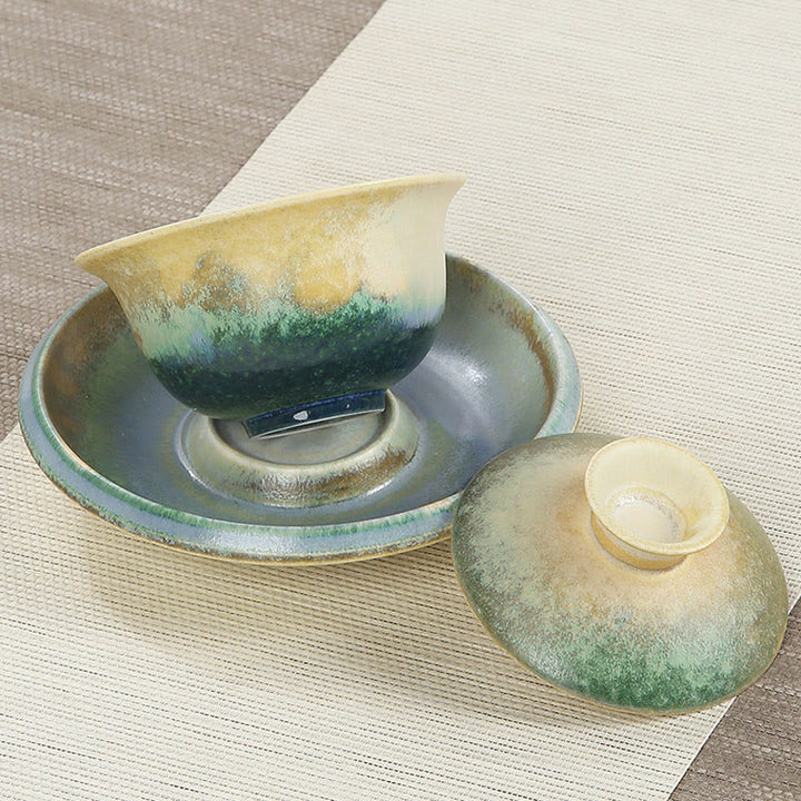 Buddha Stones Green Ocean Waves Design Porcellana Ceramica Gaiwan Sancai Tazza da tè Kung Fu Tazza da tè e piattino con coperchio
