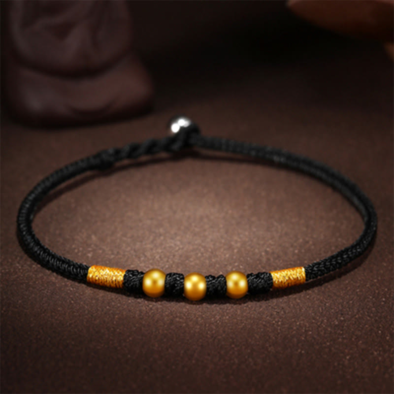 Braccialetto di protezione intrecciato fatto a mano con nodo King Kong, perline d'oro 999 Buddha Stones