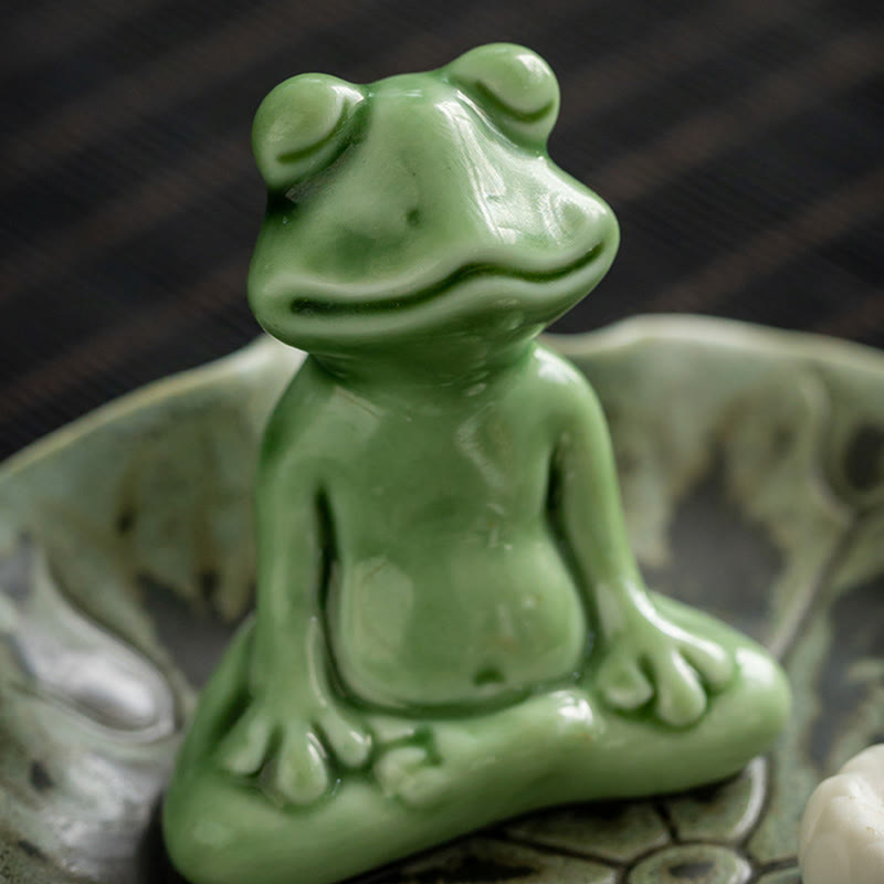Buddha Stones Foglia Meditazione Rana Modello Guarigione Ceramica Bruciatore Incenso Decorazione
