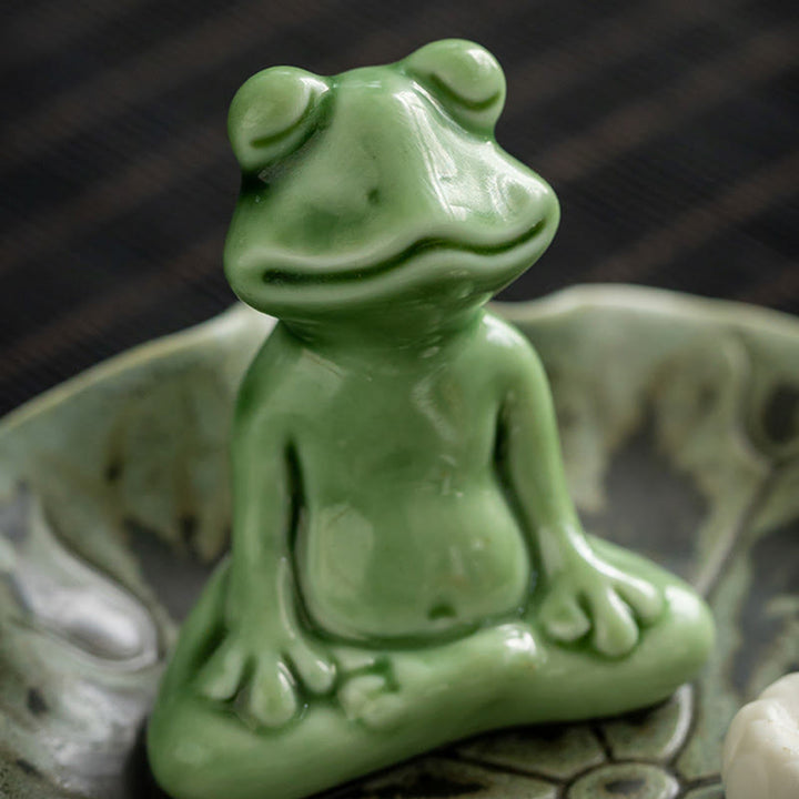 Buddha Stones Foglia Meditazione Rana Modello Guarigione Ceramica Bruciatore Incenso Decorazione