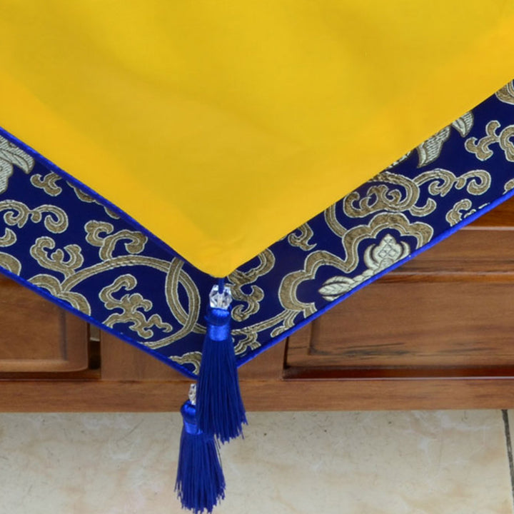 Preghiera Altare Fiore Vajra Drago Modello Tibetano Simboli di Buon Auspicio Nappe Jacquard Runner da Tavolo
