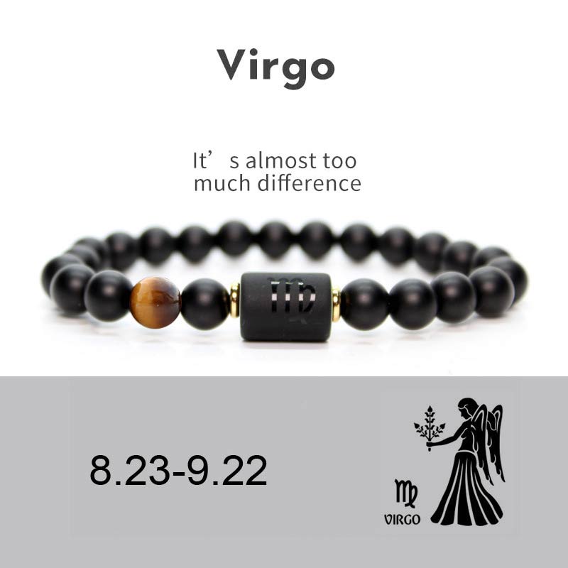 Buddha Stones 12 Costellazioni dello Zodiaco Bracciale Regolabile in Onice Nero