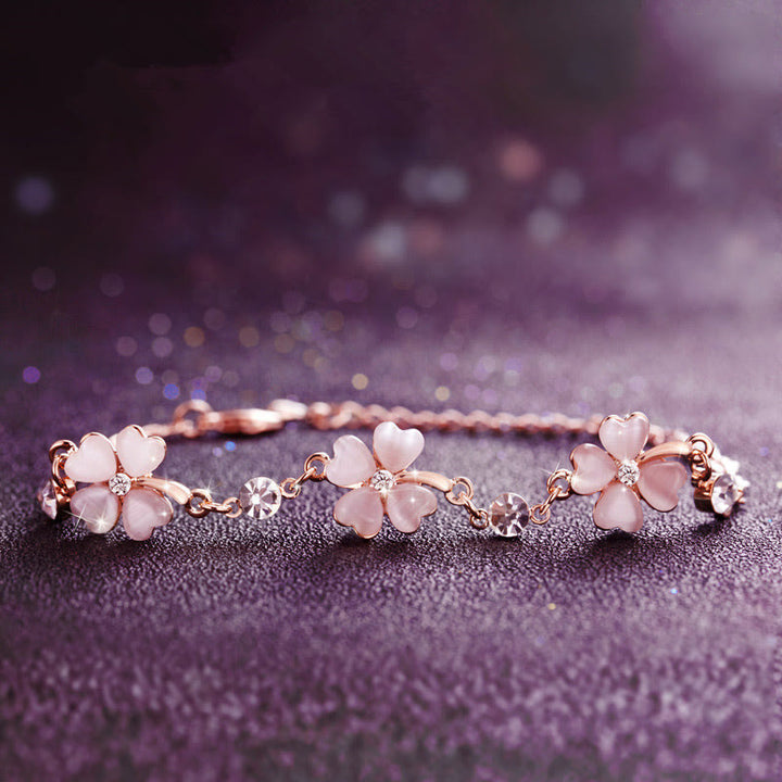 Bracciale a catena con quadrifoglio e cristallo rosa Buddha Stones Love - Cristallo rosa (calore rilassante) (circonferenza del polso 14-17 cm) - image 0