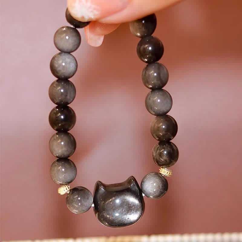 Braccialetto di protezione con gatto portafortuna e zampa adorabile , Buddha Stones, ossidiana lucida d'oro, ossidiana lucida d'argento - image 37