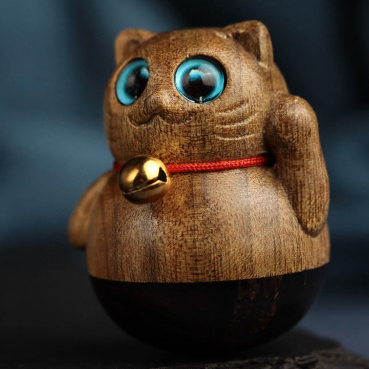 Buddha Stones Mini Gatto Fortunato Gattino Phoebe Zhennan Decorazione di Benedizione del Legno - image 10