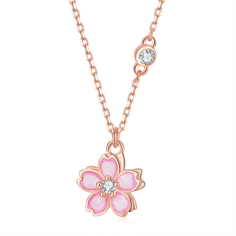 Collana con ciondolo a forma di fiore di ciliegio in argento sterling 925 con Buddha Stones e protezione girevole
