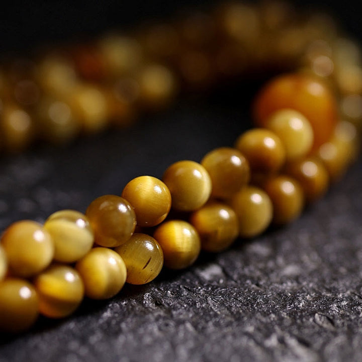 Buddha Stones 108 Mala Beads Natural Tiger Eye Rame Dorje Protezione Nappa Bracciale