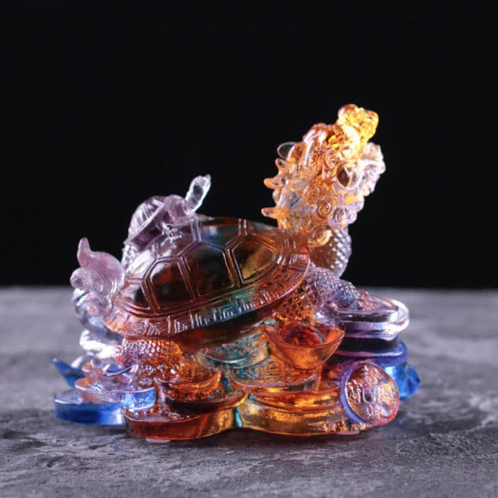 Buddha Stones Feng Shui Drago Tartaruga Monete Fatto a Mano Cristallo Liuli Fortuna Pezzo d'Arte Decorazione per Casa Ufficio