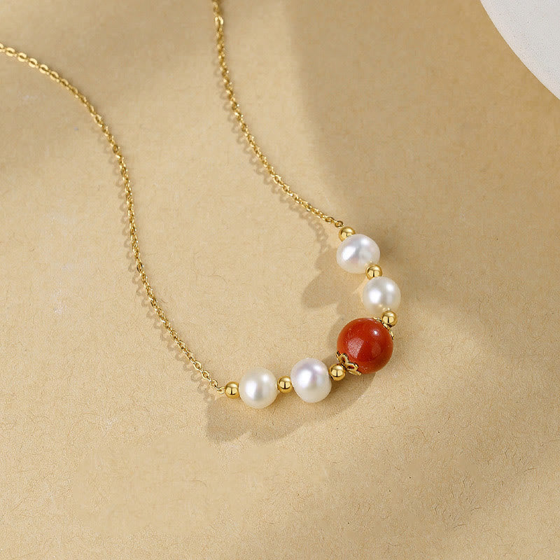 Collana con ciondolo a catena con perle di guarigione sincerità in argento sterling 925 con pietre Buddha Stones e cinabro