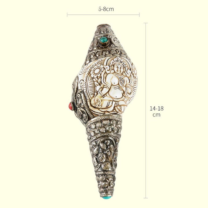 Decorazione positiva della ricchezza della conchiglia del Buddha Shankha incisa a mano tibetana - image 19