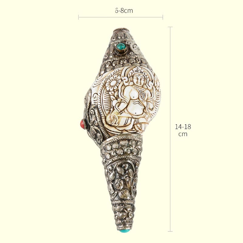 Decorazione positiva della ricchezza della conchiglia del Buddha Shankha incisa a mano tibetana
