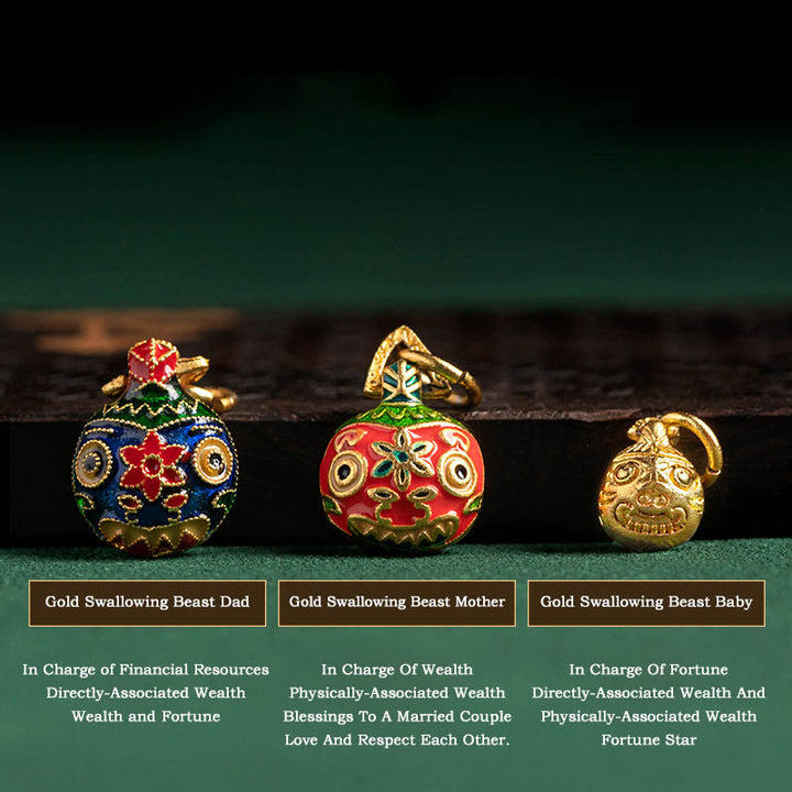 Buddha Stones Caramella Colorata Agata Oro Deglutizione Bestia Famiglia Forza Ciondolo Bracciale Triplo Avvolgimento