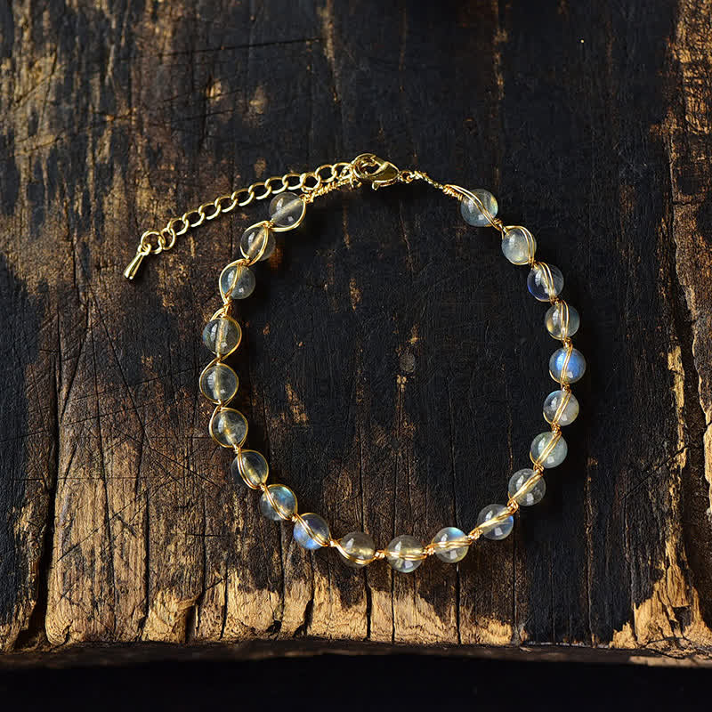 Braccialetto positivo di guarigione in pietra di luna naturale Buddha Stones 14K Gold