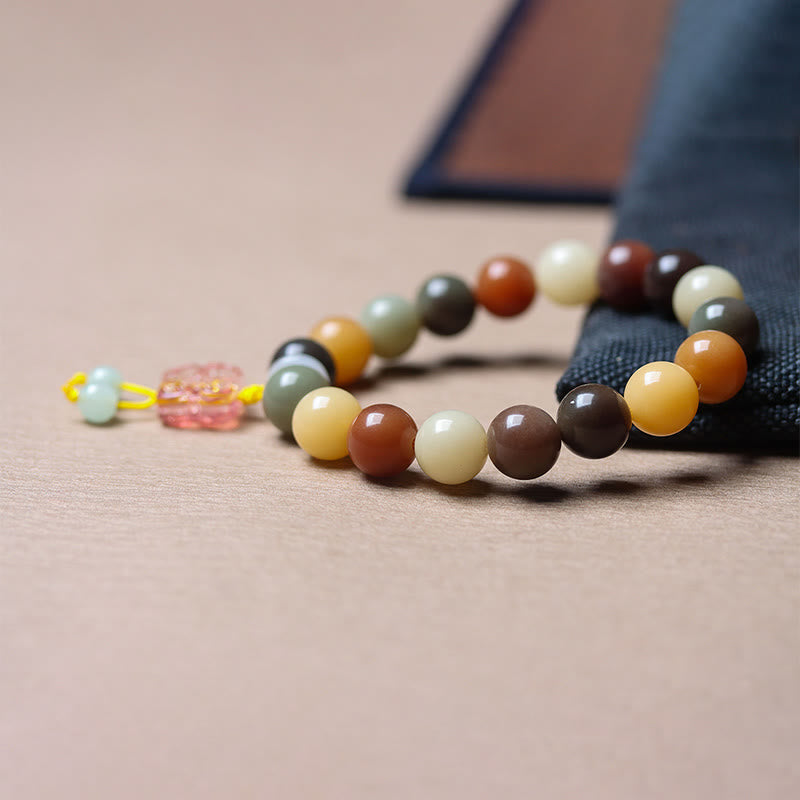 Braccialetto della pace con ciondolo in vetro Liuli con semi di Bodhi multicolore sfumato naturale Buddha Stones