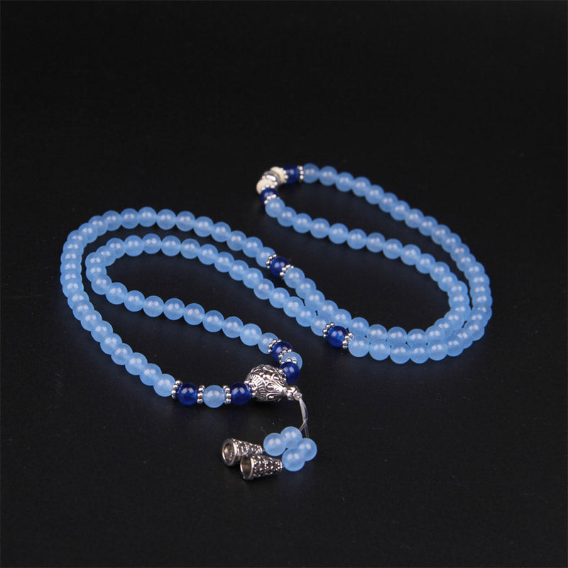 Buddha Stones 108 Perle Bracciale Mala di Cristallo Blu per Guarigione