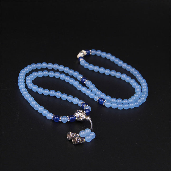 Buddha Stones 108 Perle Bracciale Mala di Cristallo Blu per Guarigione