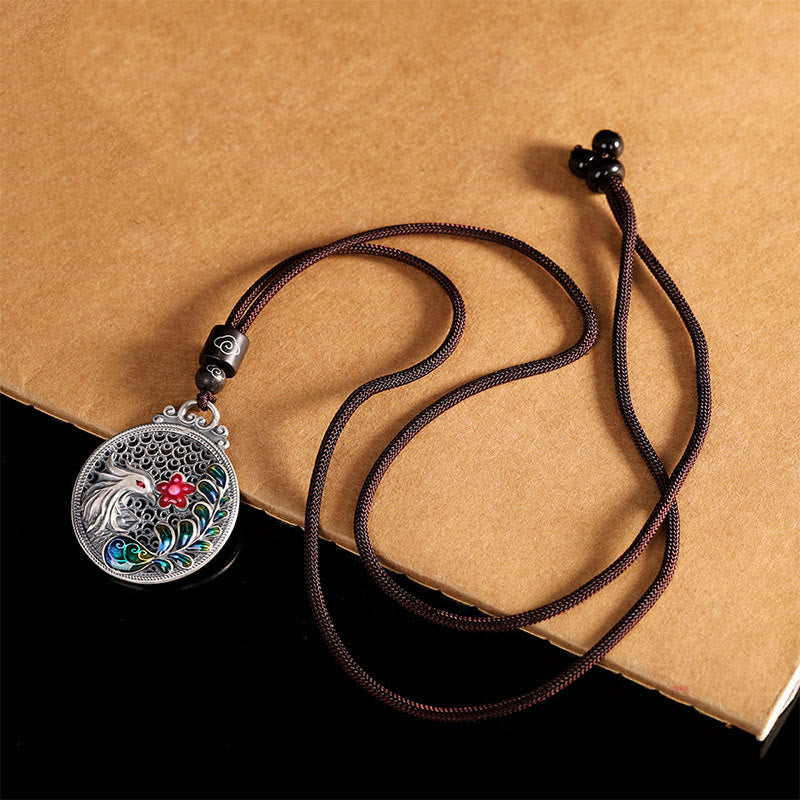 Collana con ciondolo a forma di fenice in argento sterling 990 con Buddha Stones e protezione dalla fortuna